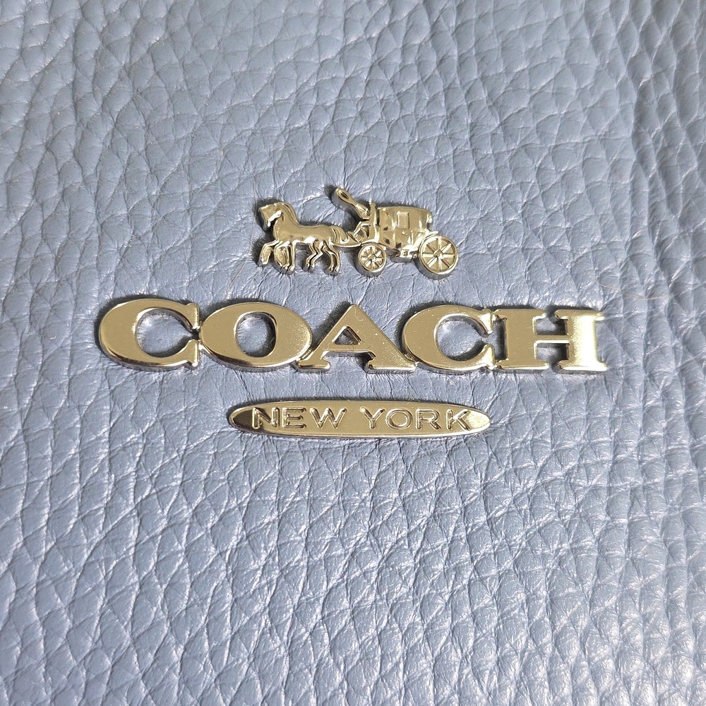 COACH C1566 Periwinkle Blue Pebbled Leather Marlie Tote Silver Chain Strap EUC - Picture 7 of 17